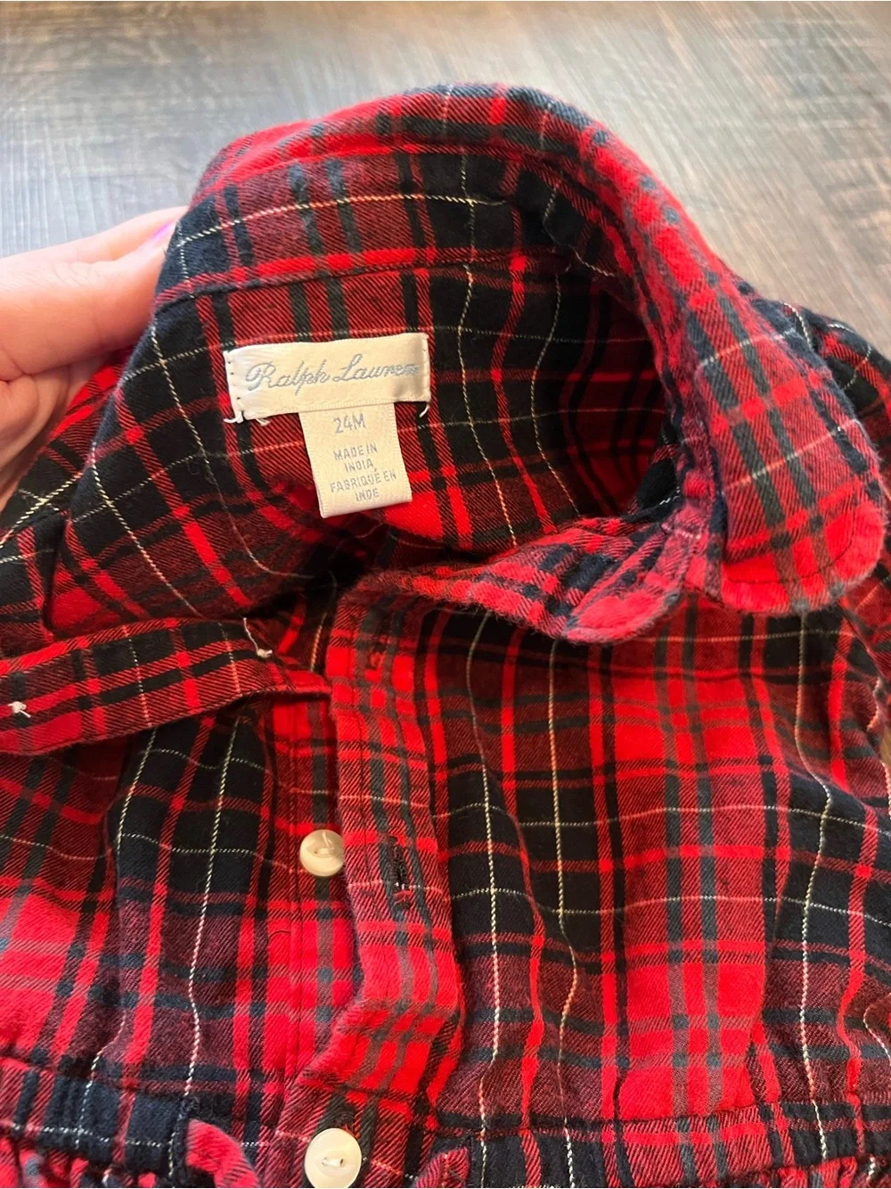 Ralph Lauren Red and Black Plaid Tiered Button-Front Kids Dress